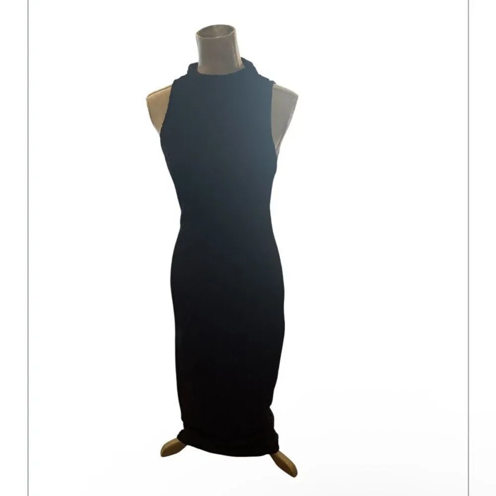 The drop Lena high neck textured midi dress M (BK7)